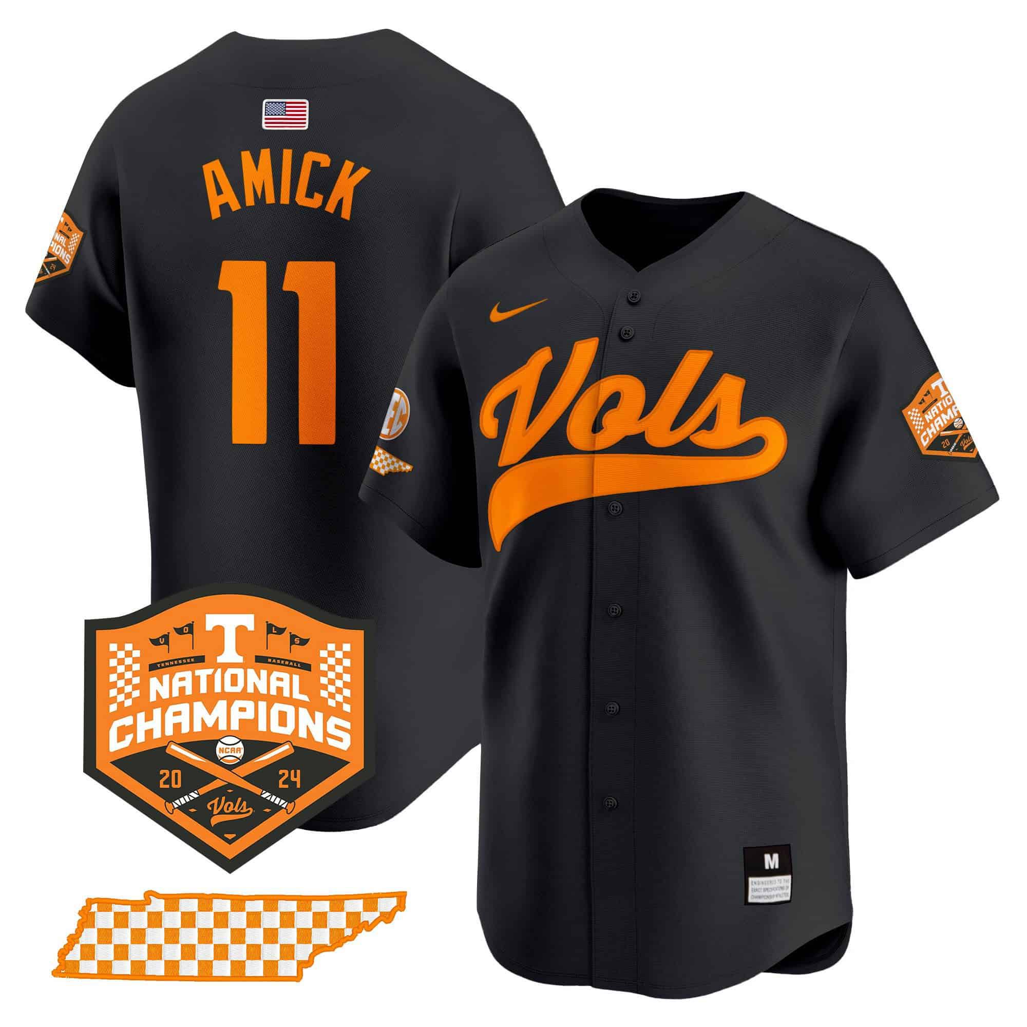 Men Tennessee Volunteers #11 Amick Black 2024 Nike Champions Vapor Premier Limited NCAA Jersey
